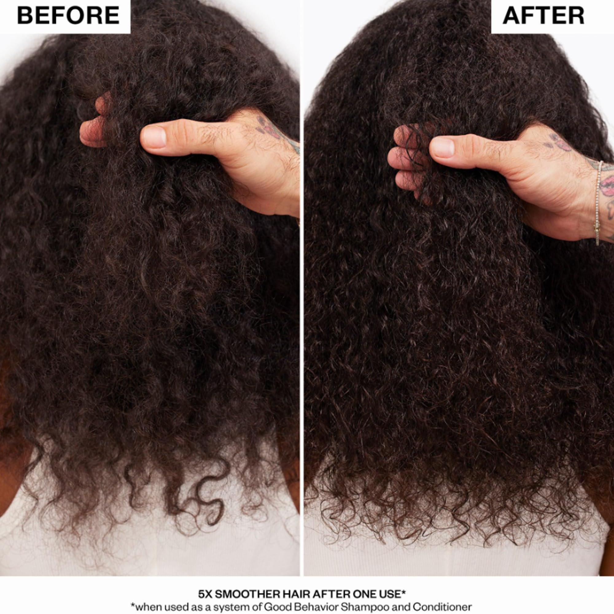 IGK Good Behavior silky detangled hair close-up after use.