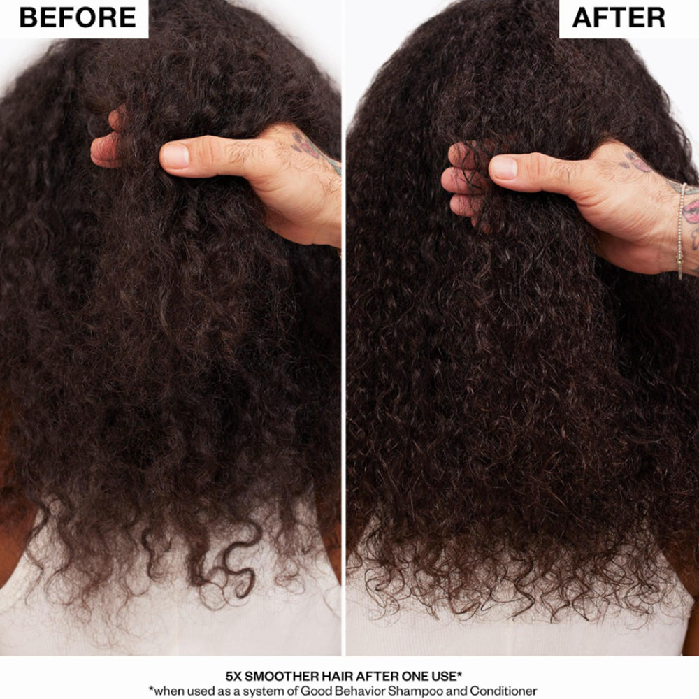 IGK Good Behavior silky detangled hair close-up after use.