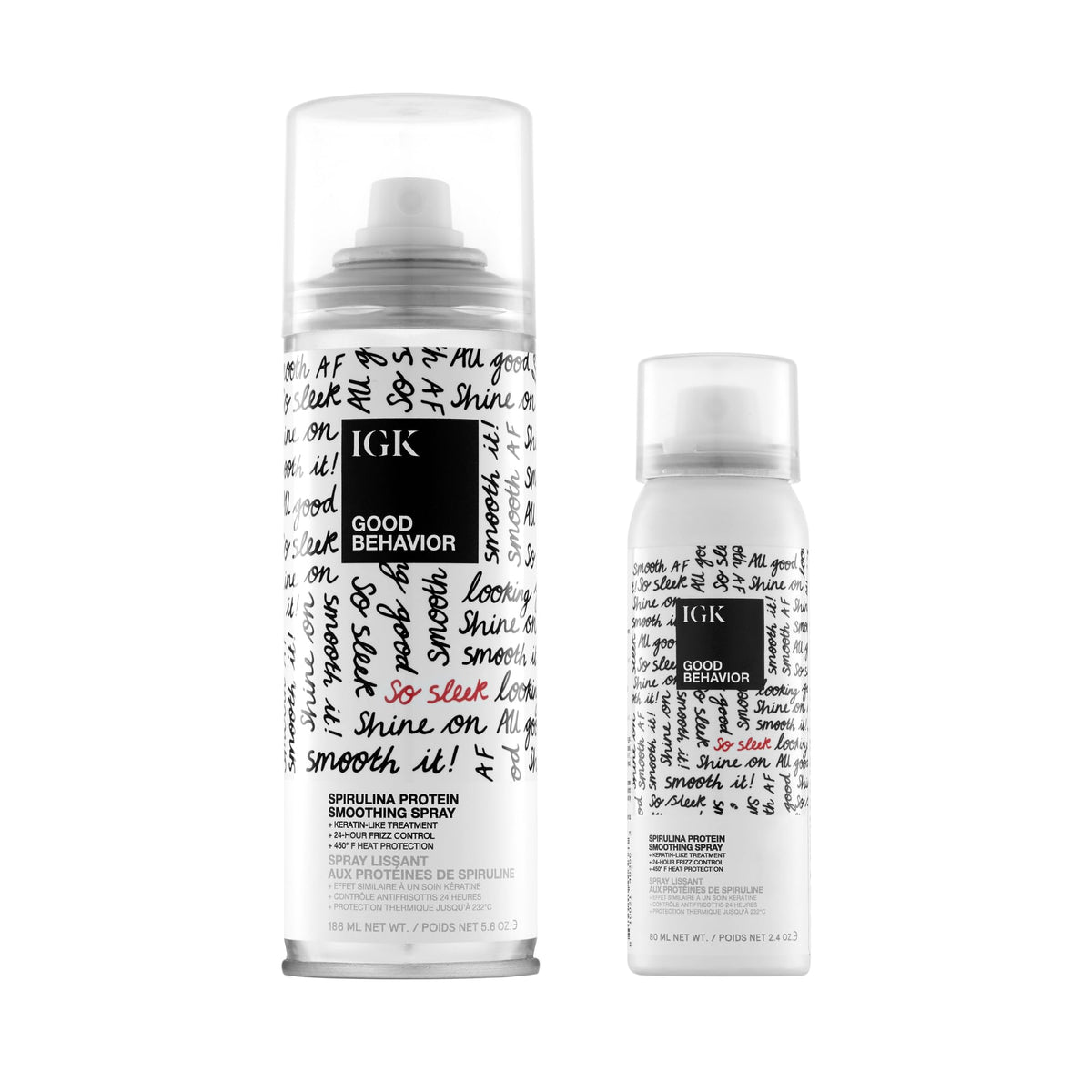 IGK GOOD BEHAVIOR smoothing spray full-size bottle delivering frizz control