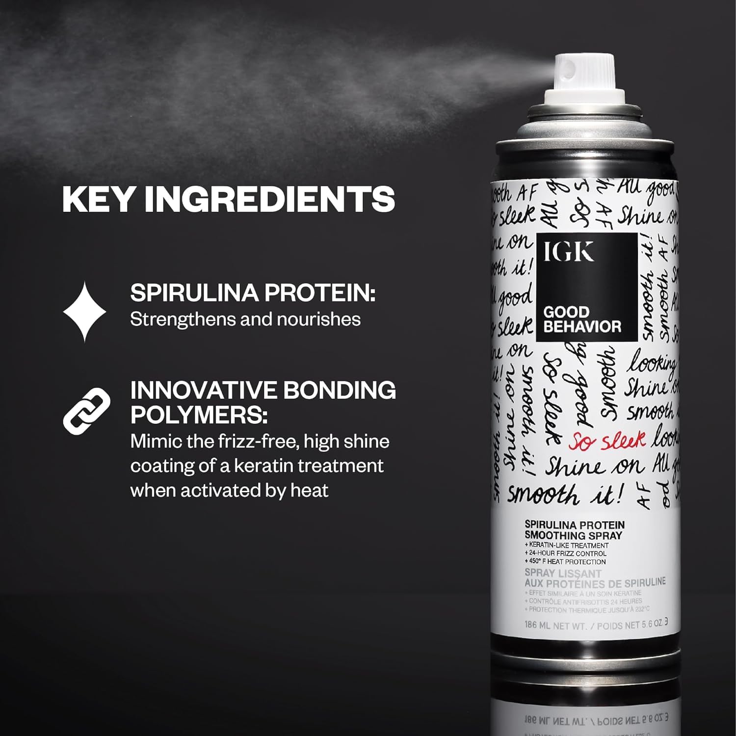 IGK GOOD BEHAVIOR spirulina protein mist on hair for shine and manageability