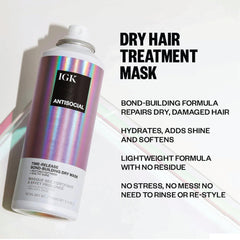 IGK Good Behavior spirulina smoothing spray bottle highlighting frizz control and shine