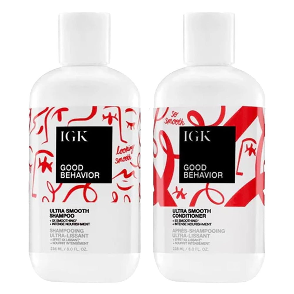 IGK Good Behavior Ultra Smooth Shampoo bottle delivers frizz control and shine.