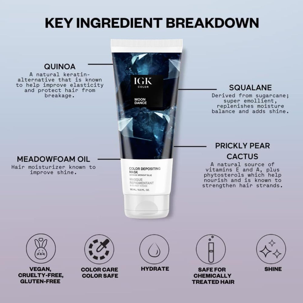 IGK Moon Dance bottle in hand suggests portable 6 oz packaging for easy use.