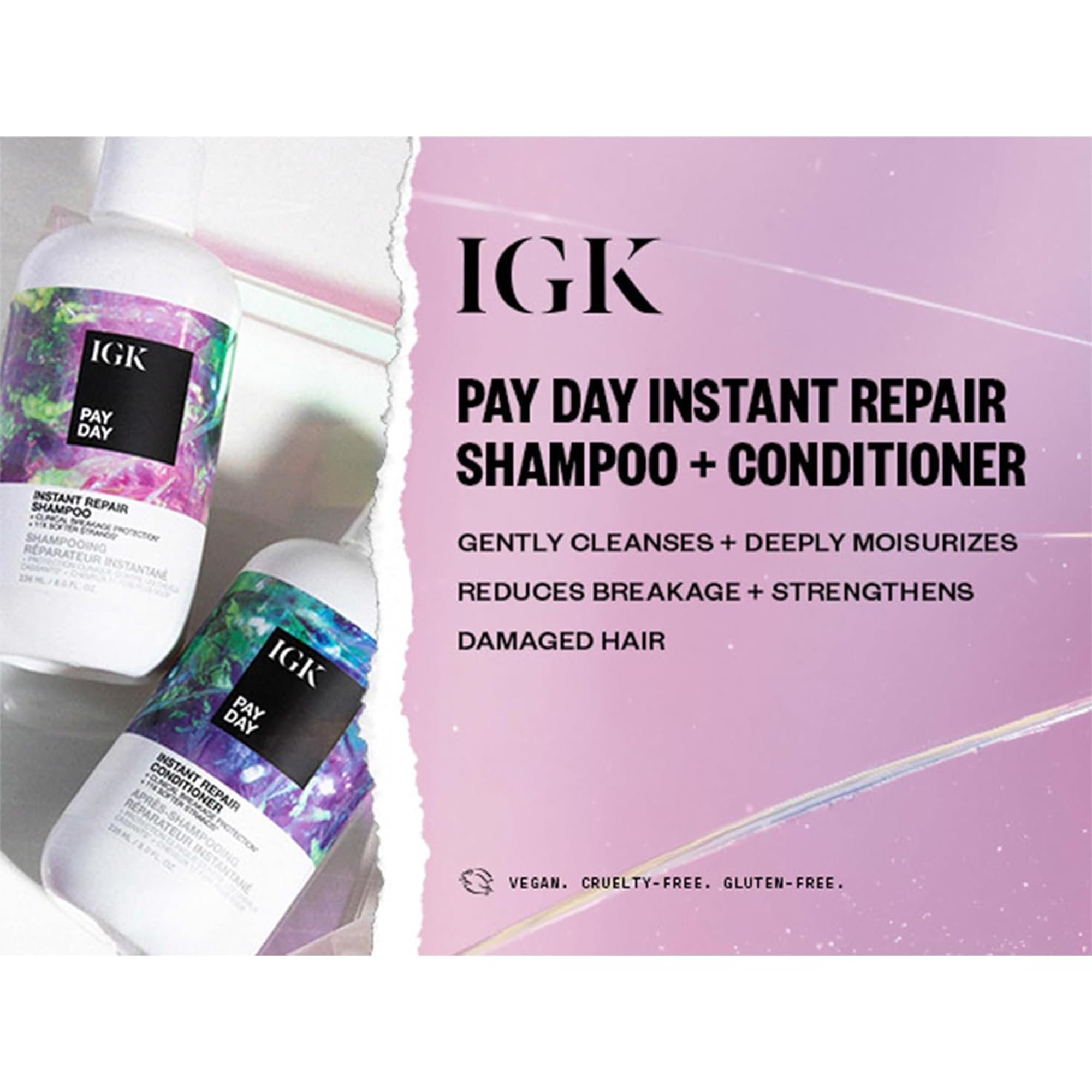 IGK Pay Day conditioner bottle highlights deep hydration for silky, manageable hair.