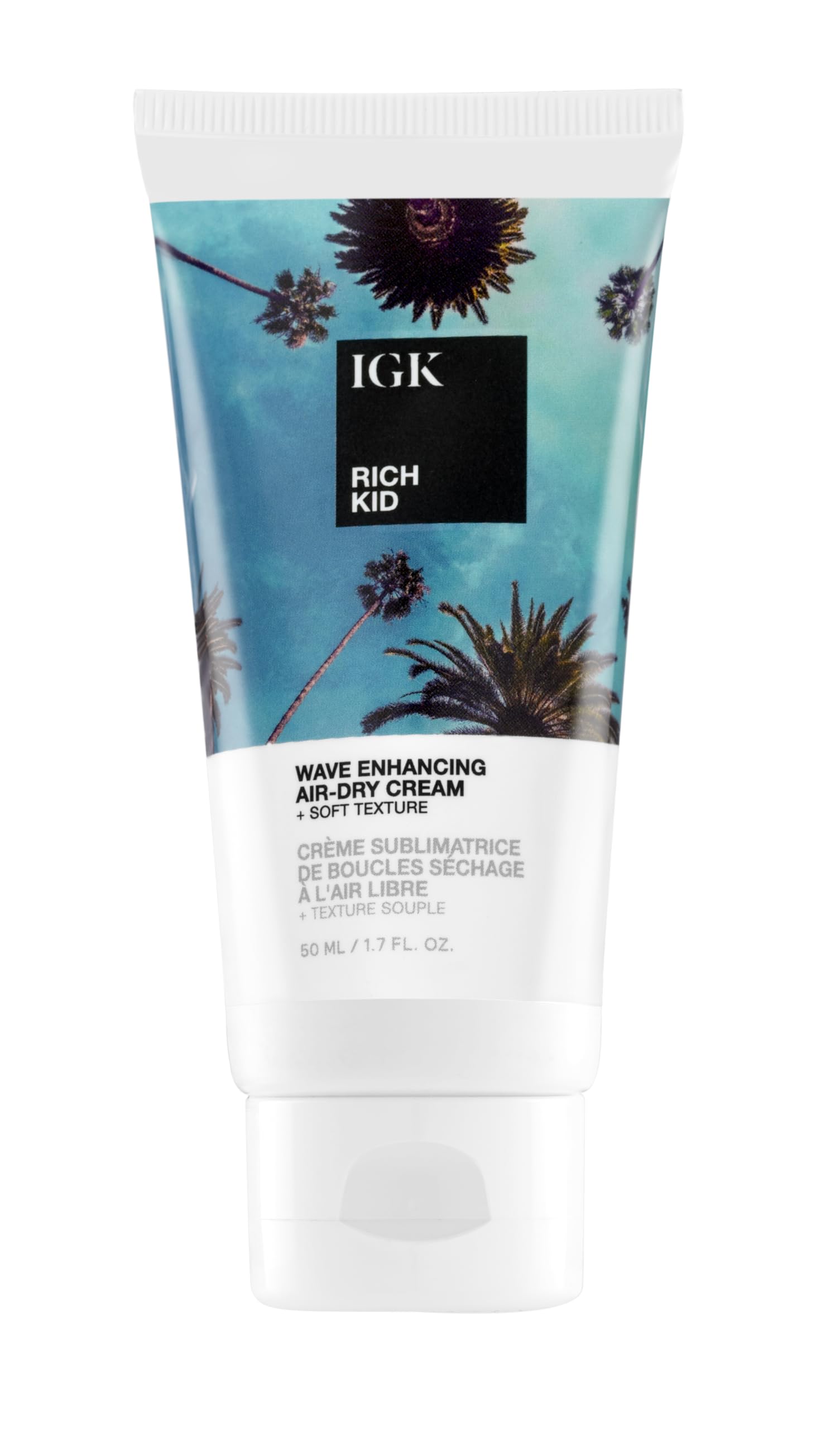 IGK Rich Kid coconut oil gel Travel packaging for on-the-go styling and easy touch-ups.