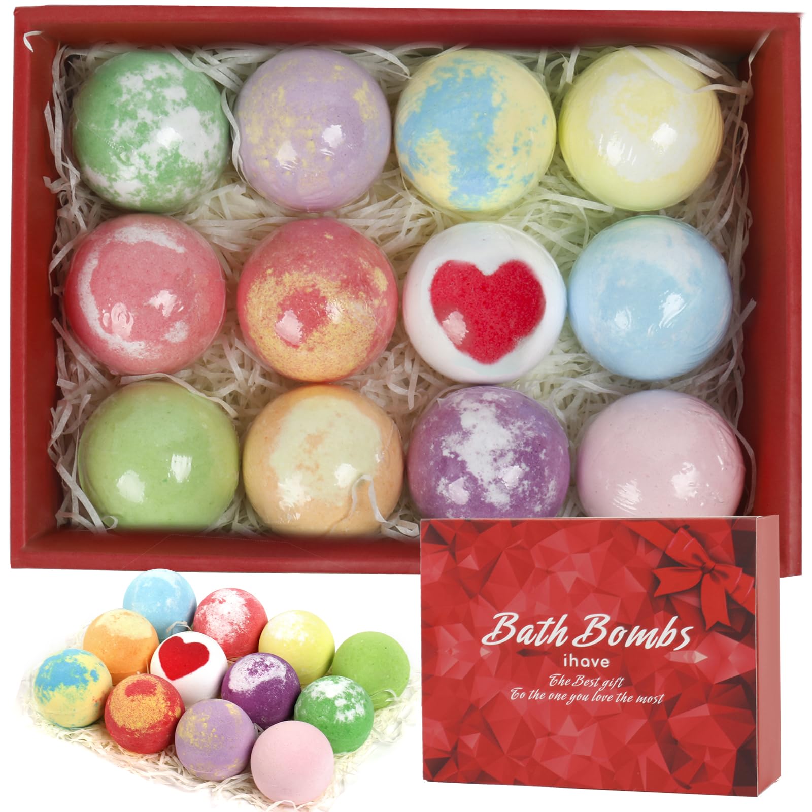 iHave bath bombs kids and women set with 12 fragrances for a relaxing soak.