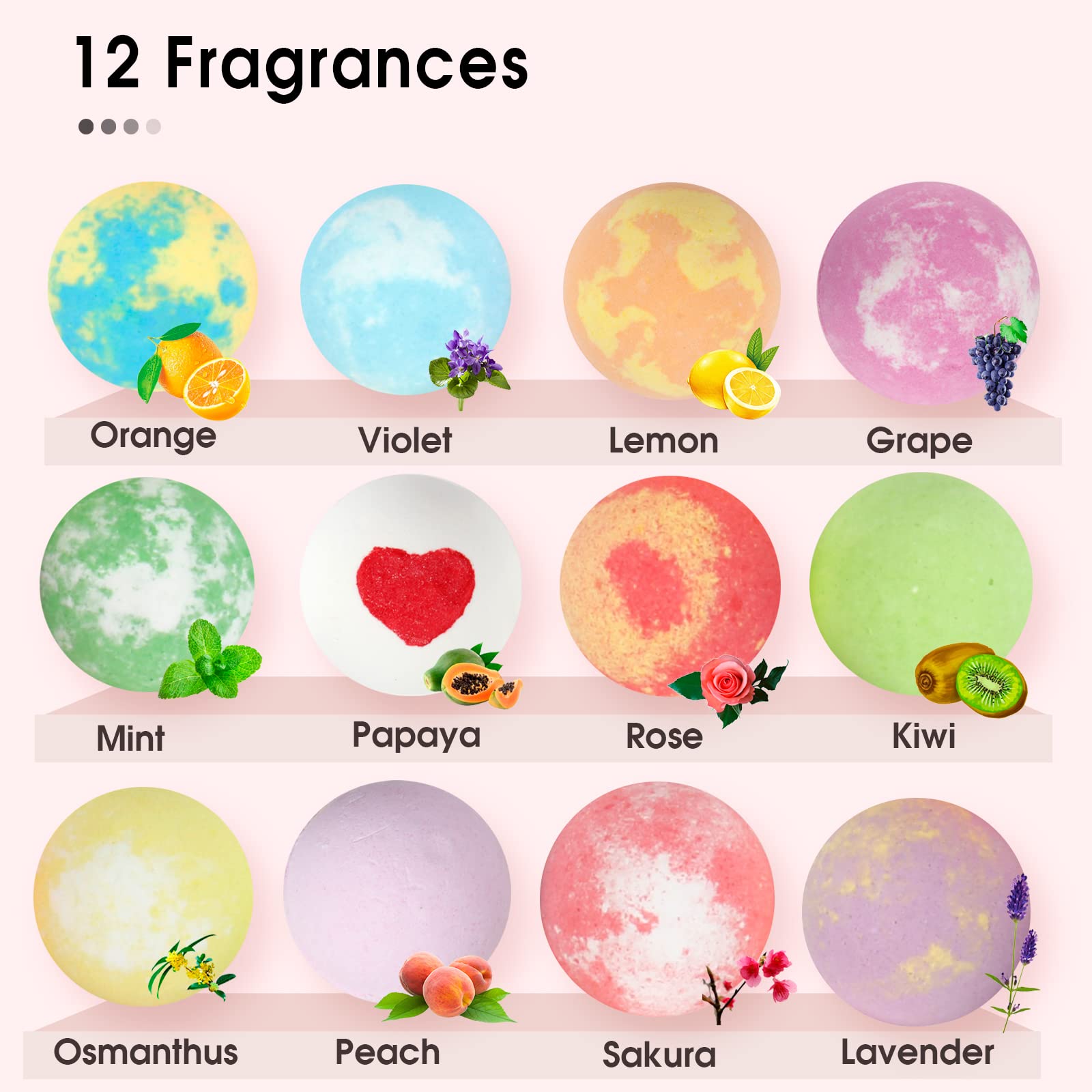 iHave bath bombs assortment highlights 12 fragrances for playful bath time.
