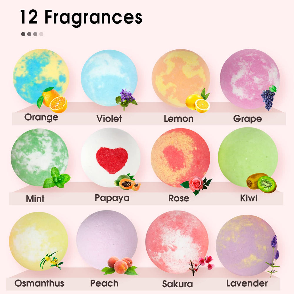 iHave bath bombs assortment highlights 12 fragrances for playful bath time.
