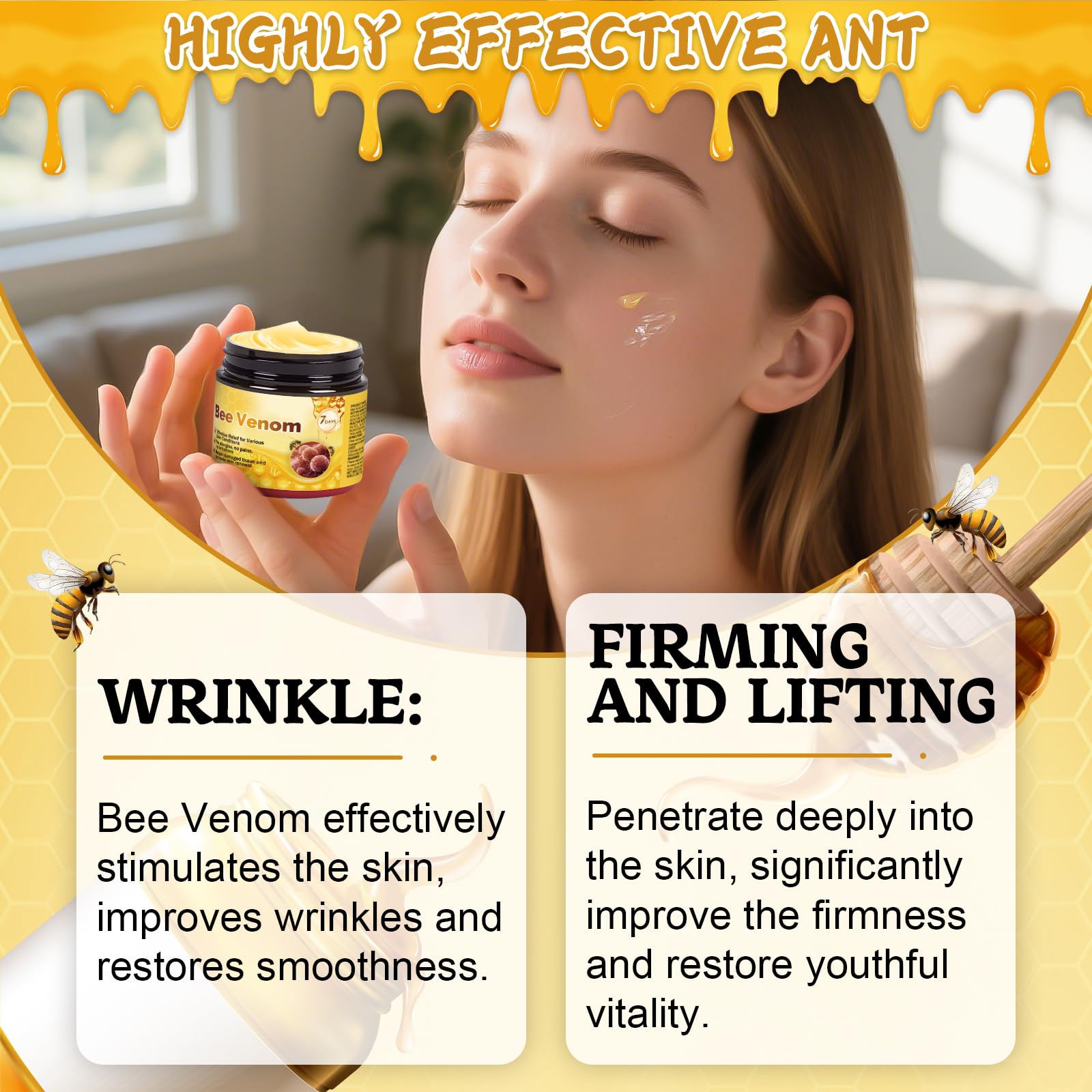 IIIMEIDU Bee Venom Skin Cream packaging highlighting simple, recyclable design.