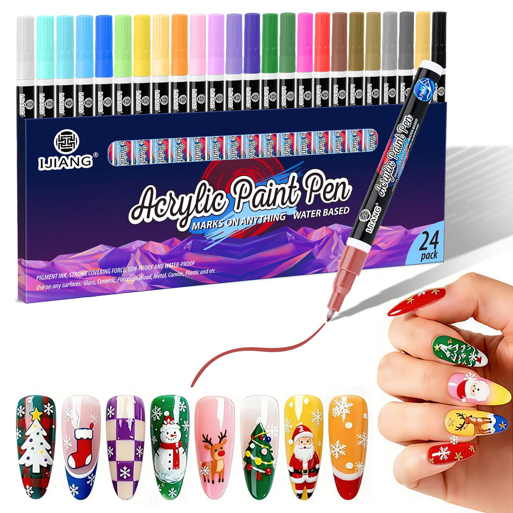 IJIANG 24-color nail art pens with 0.7mm tip for precise lines and dots.