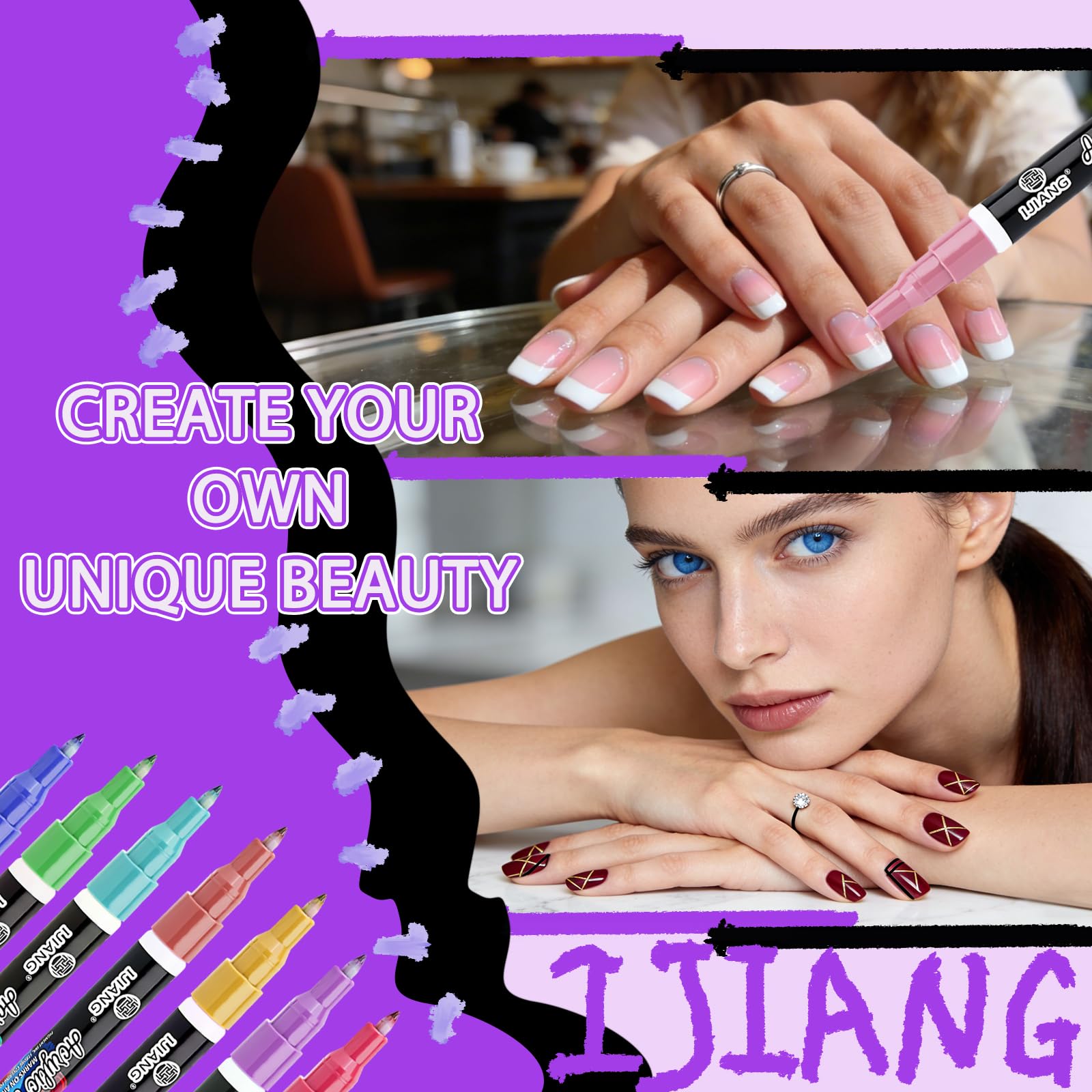 IJIANG quick-dry, waterproof formula keeps designs intact on natural nails.