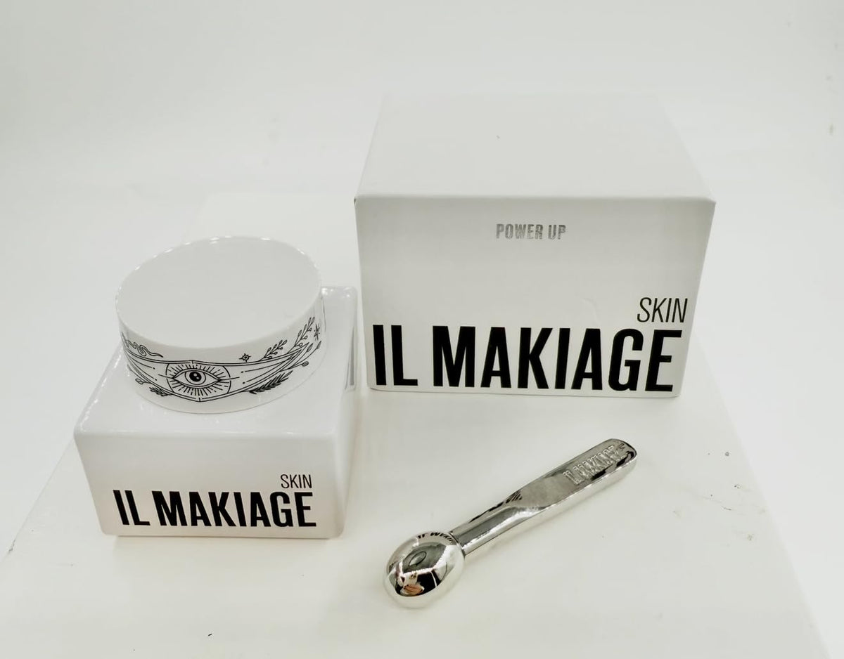 Il Makiage Power Up Eye Cream being applied with luxe applicator for depuffing