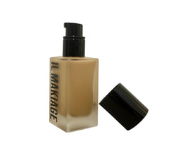 Il Makiage foundation bottle close-up showing buildable coverage and natural-matte finish.