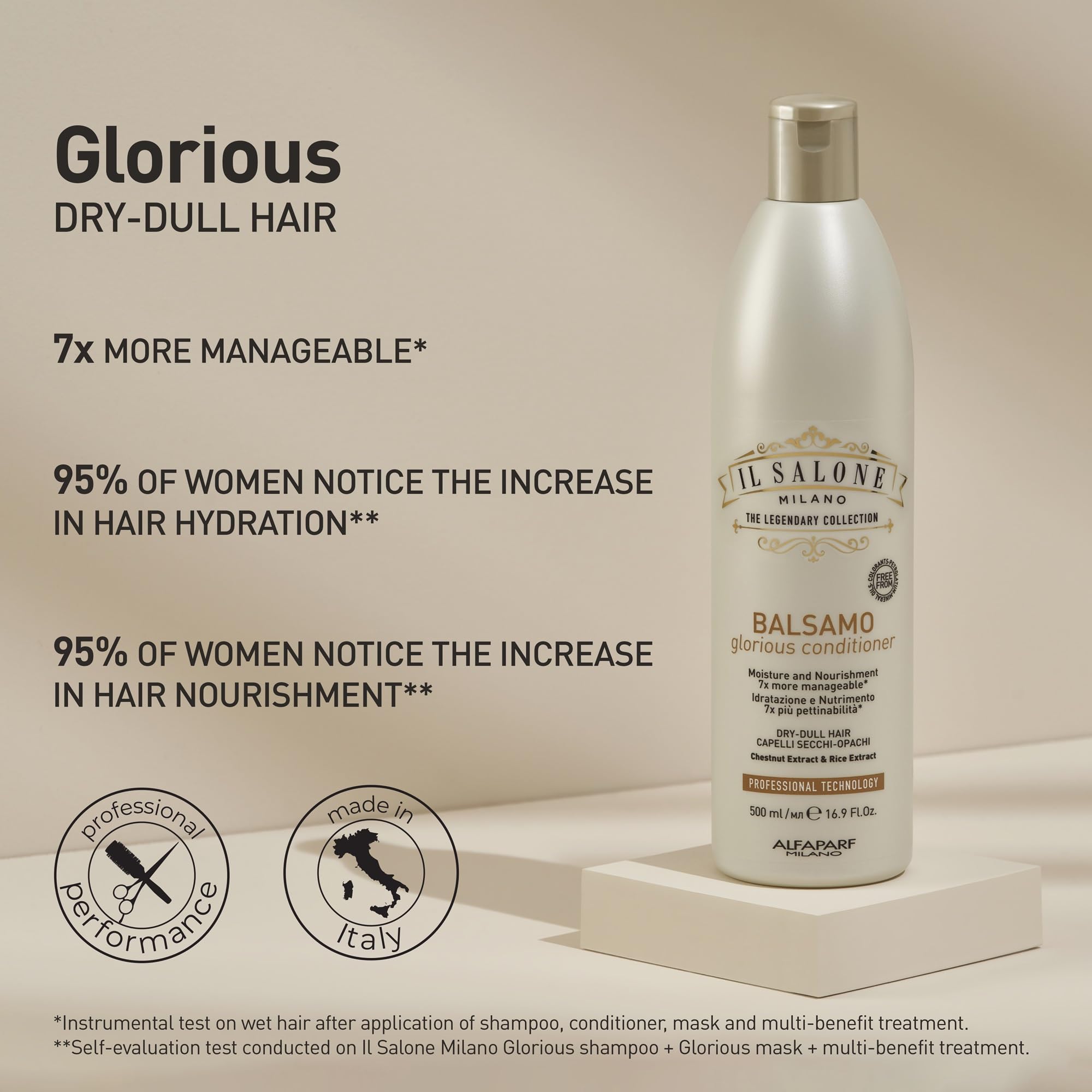 Il Salone Milano Glorious Moisturizing Conditioner being applied to hair lengths and ends.