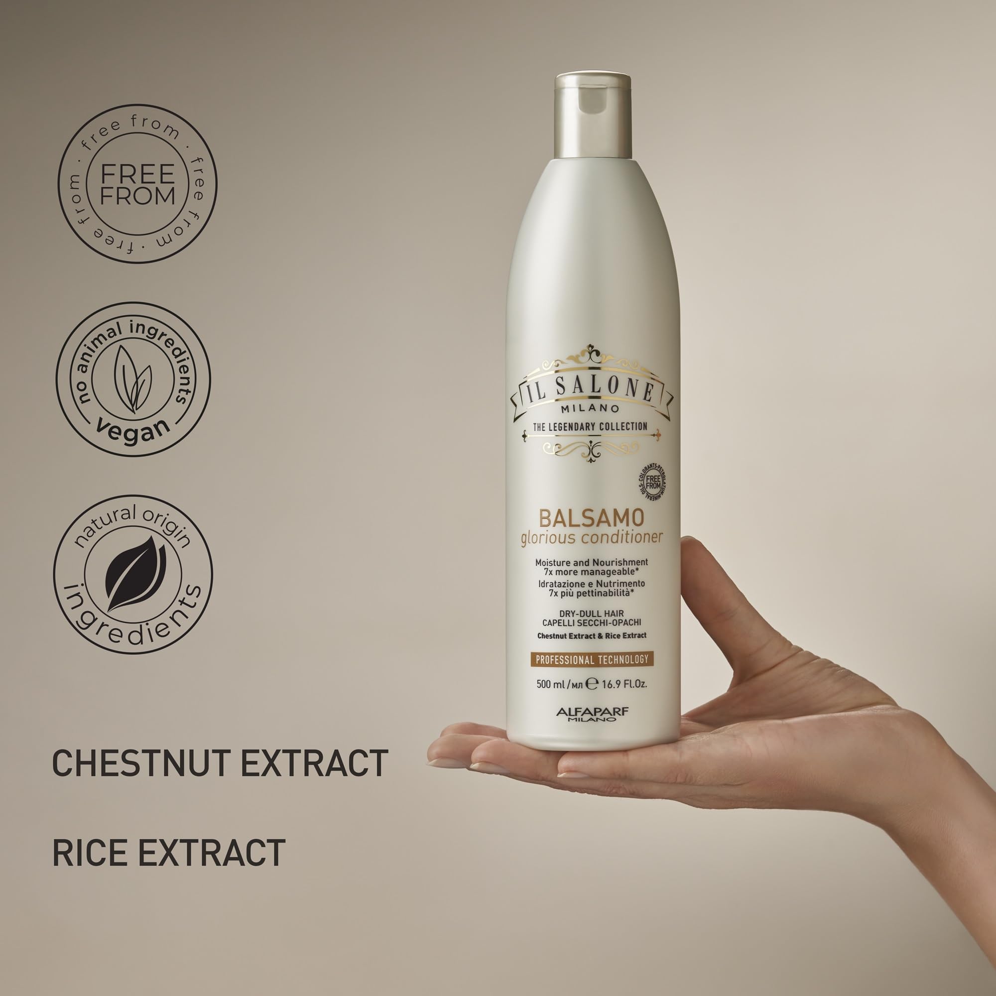 Il Salone Milano Glorious Moisturizing Conditioner after-use hair with shine and softness.