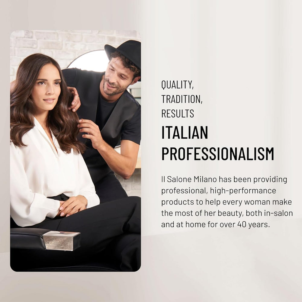 Il Salone Milano Glorious Moisturizing Conditioner vegan formula in Italian-made bottle signaling gentle nourishment.
