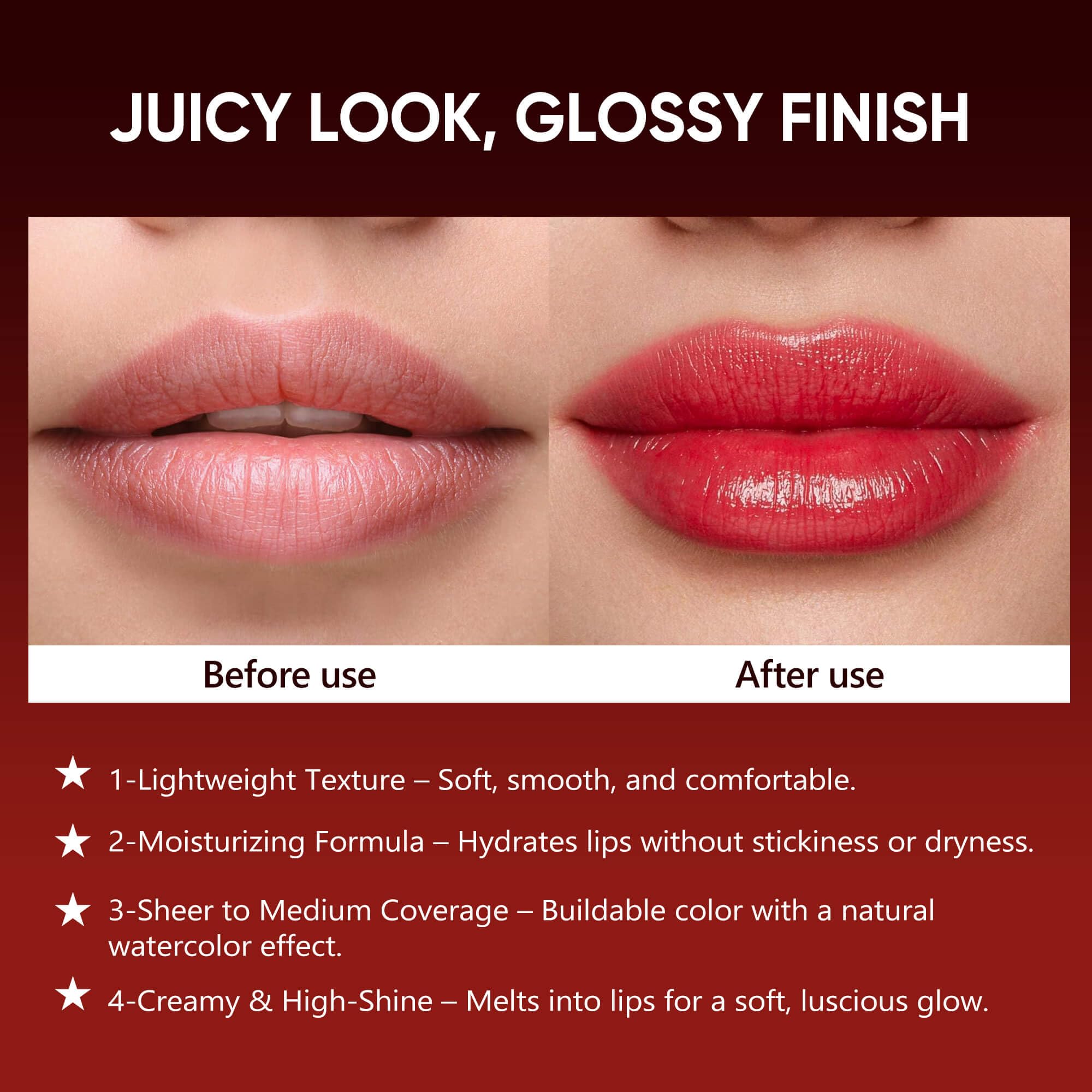 ilembane Plum Red lipstick on lips displays glossy finish and comfortable wear