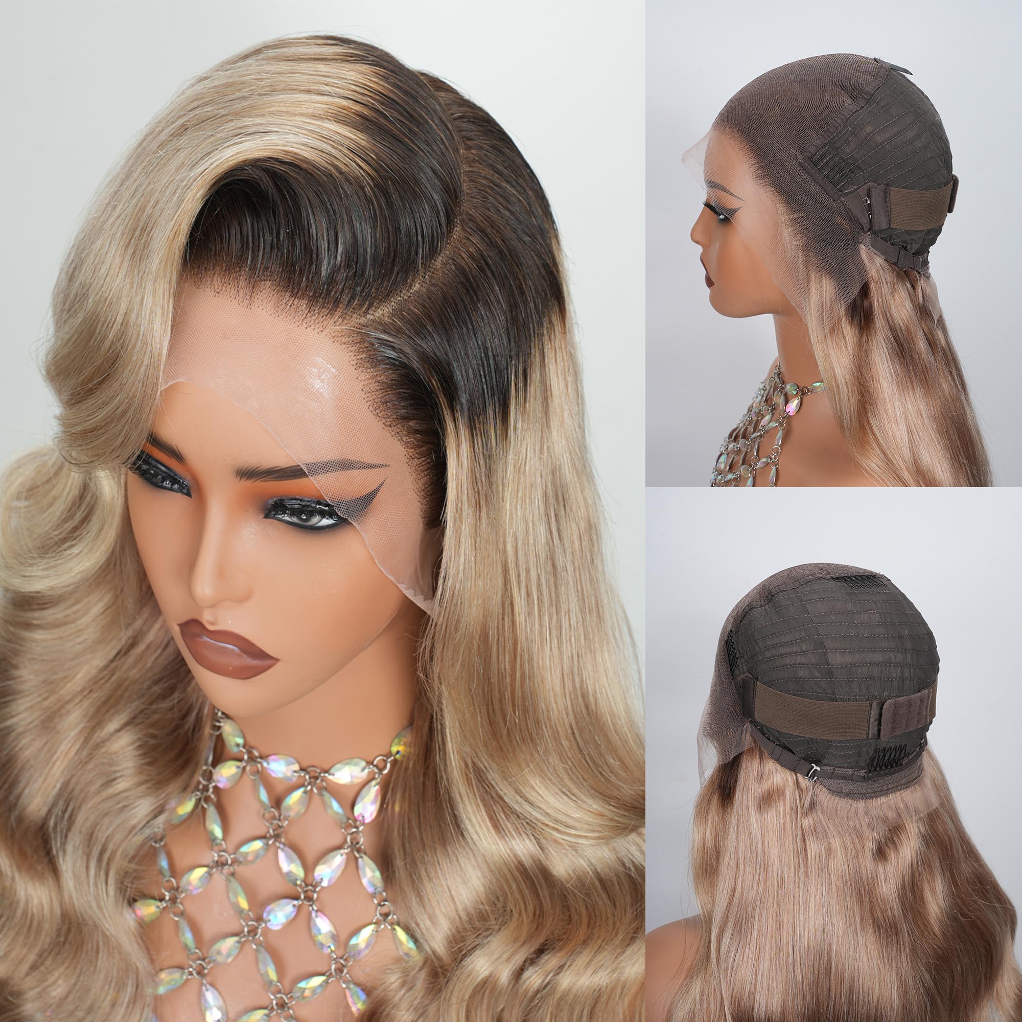 ILHILH ombre brown roots ash blonde wig for seamless color transition
