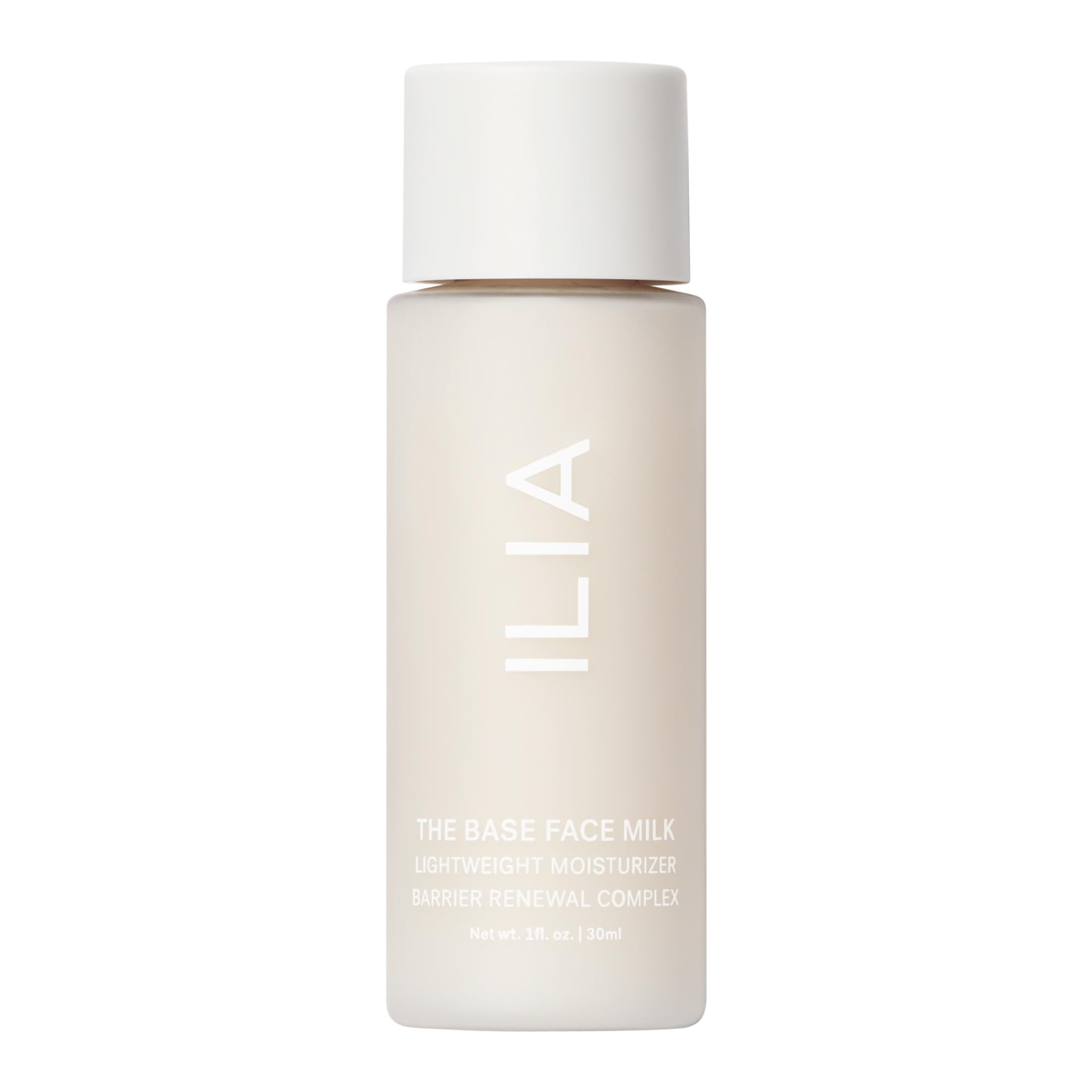 ILIA The Base Face Milk Essence bottle highlighting lightweight hydration for daily use.