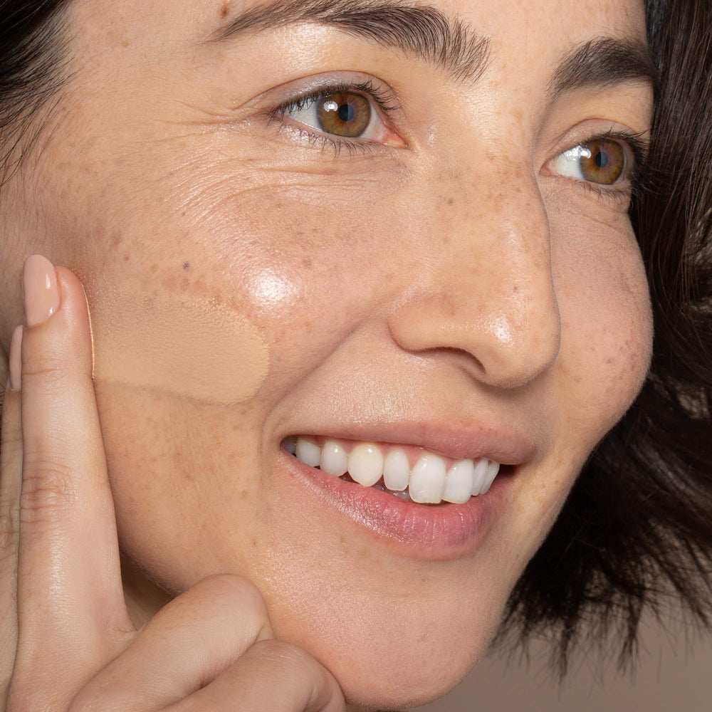 ILIA buildable coverage swirl showing customizable daytime to evening wear.