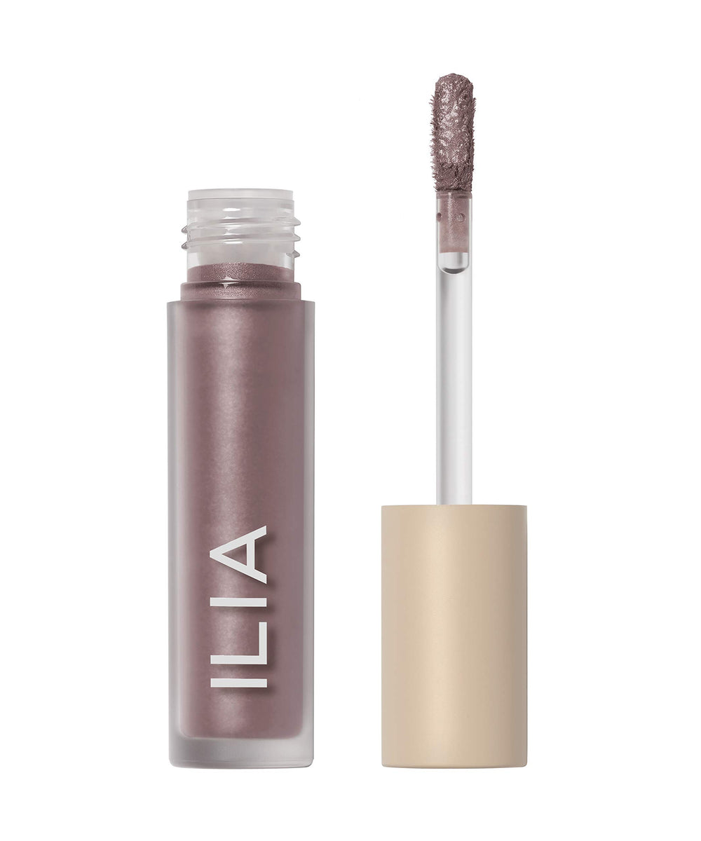 ILIA Chromatic Liquid Powder Eye Tint Dim Gray Lavender Pearl for bold metallic payoff.