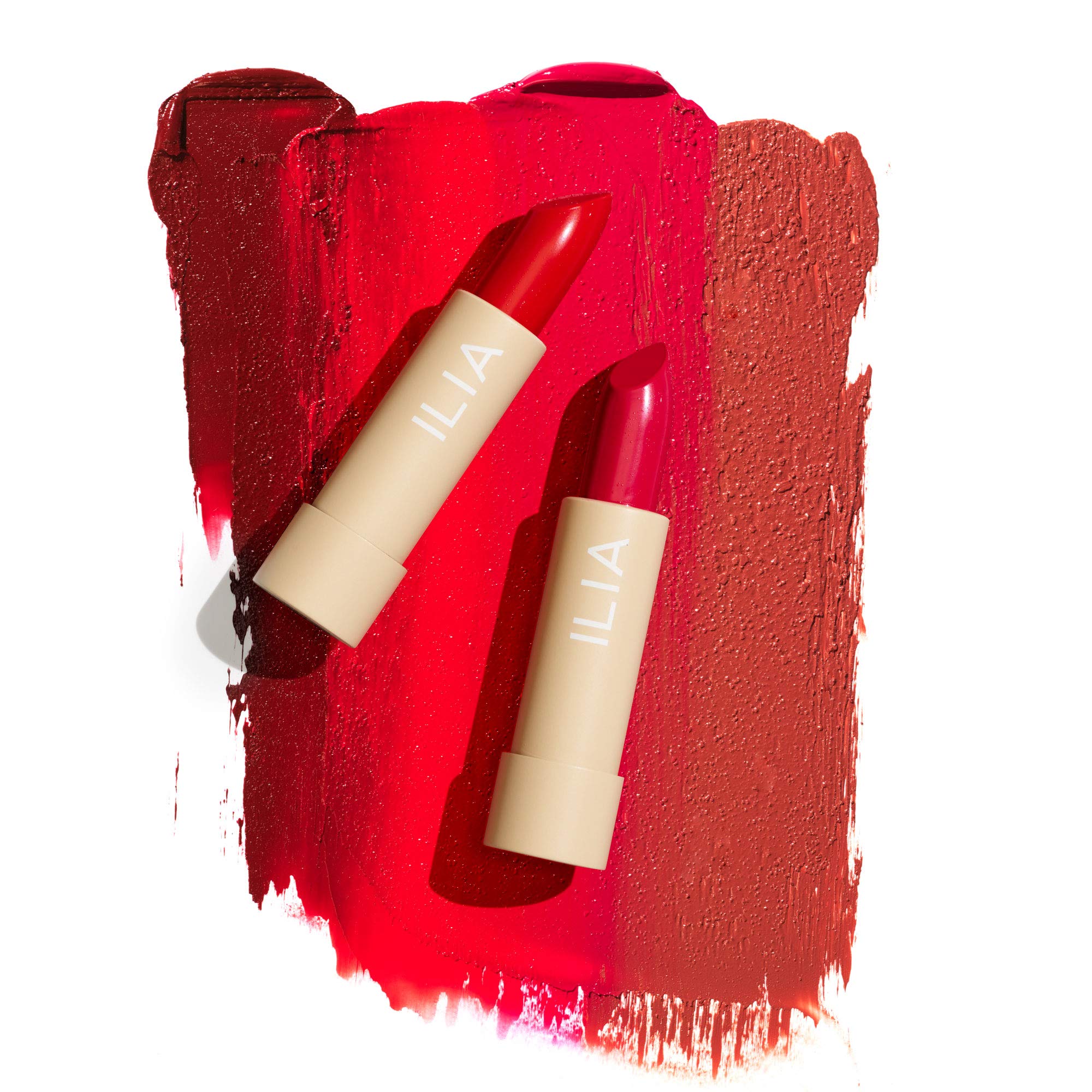 Hydrating glow from ILIA Color Block Lipstick in Wild Rose on lips