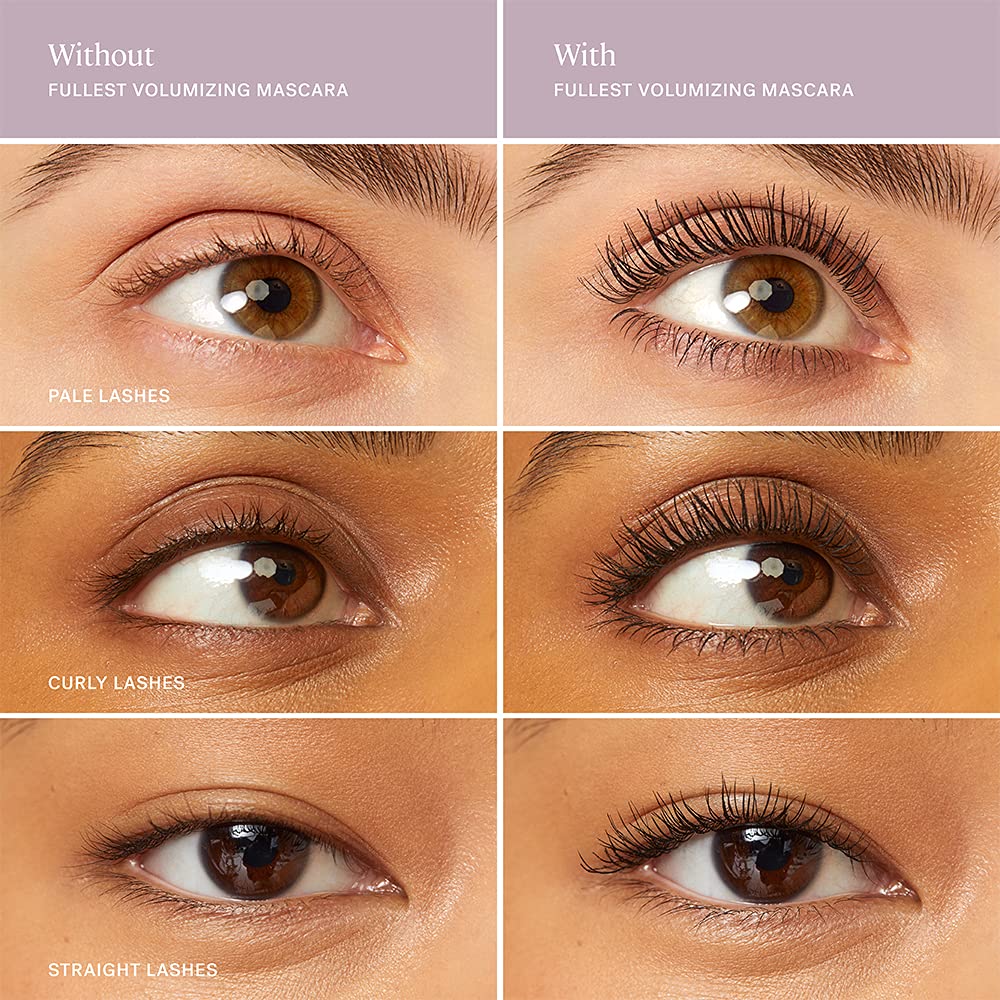 ILIA Fullest Volumizing Mascara applying to lashes shows smooth coat without clumps.