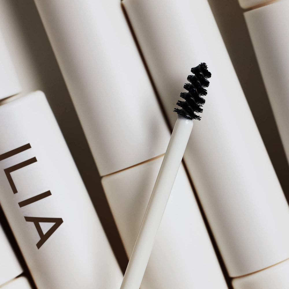ILIA In Frame Brow Gel compact close-up highlighting fragrance-free formula