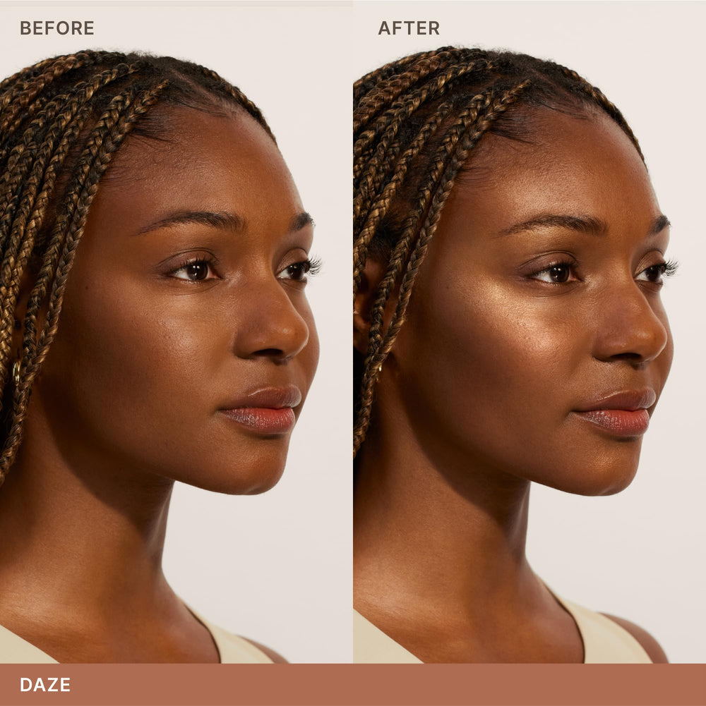 ILIA Daze on cheekbone swatch highlights natural radiance.