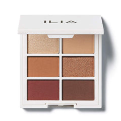 ILIA The Necessary Eyeshadow Palette open pan shows six warm nude shades for day-to-night versatility.