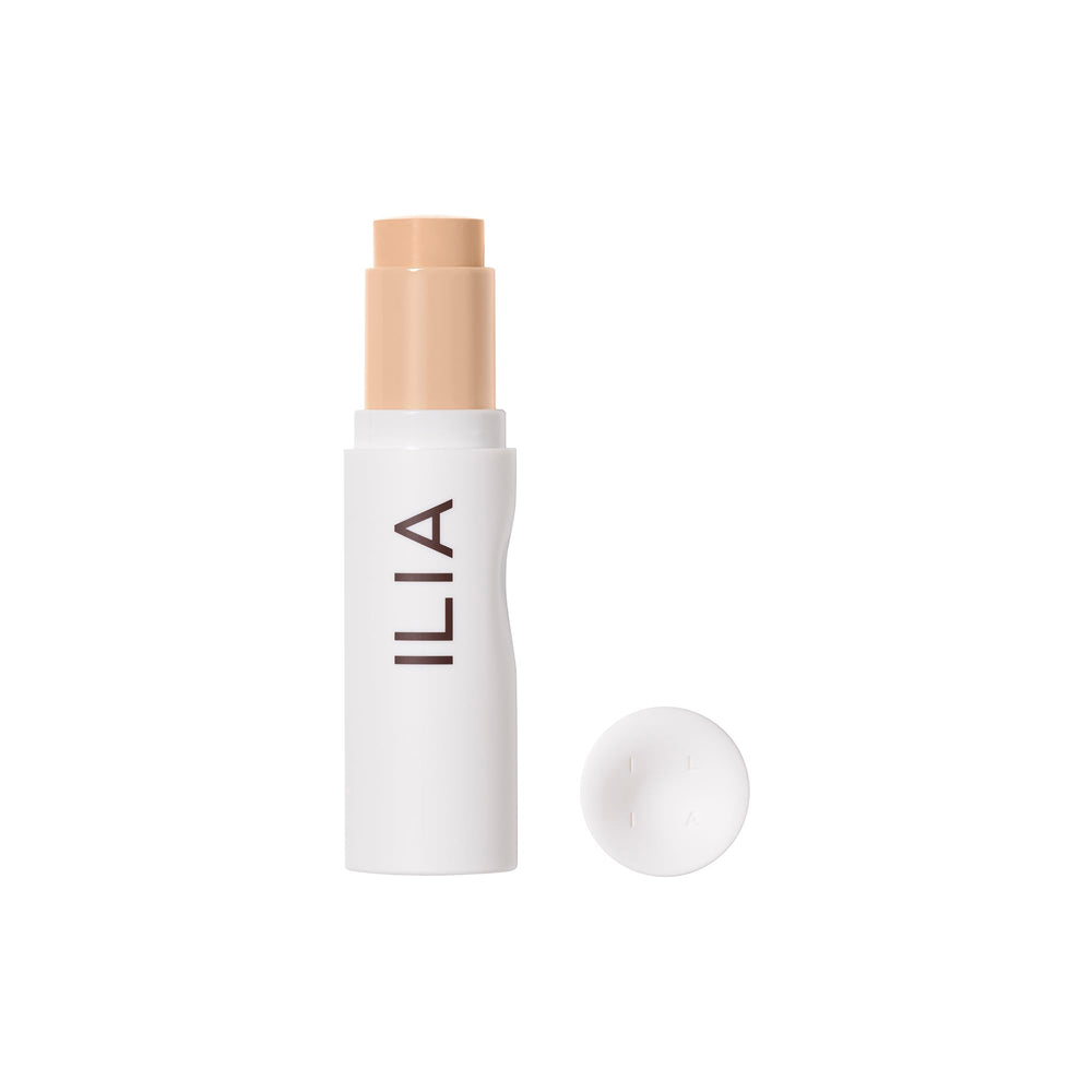 ILIA Skin Rewind Complexion Stick application swatch on arm for quick, breathable coverage.