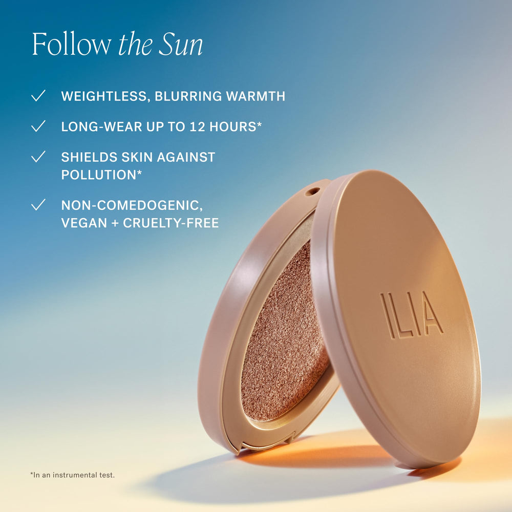 ILIA Sunshift Ray vegan and cruelty-free formula on packaging.