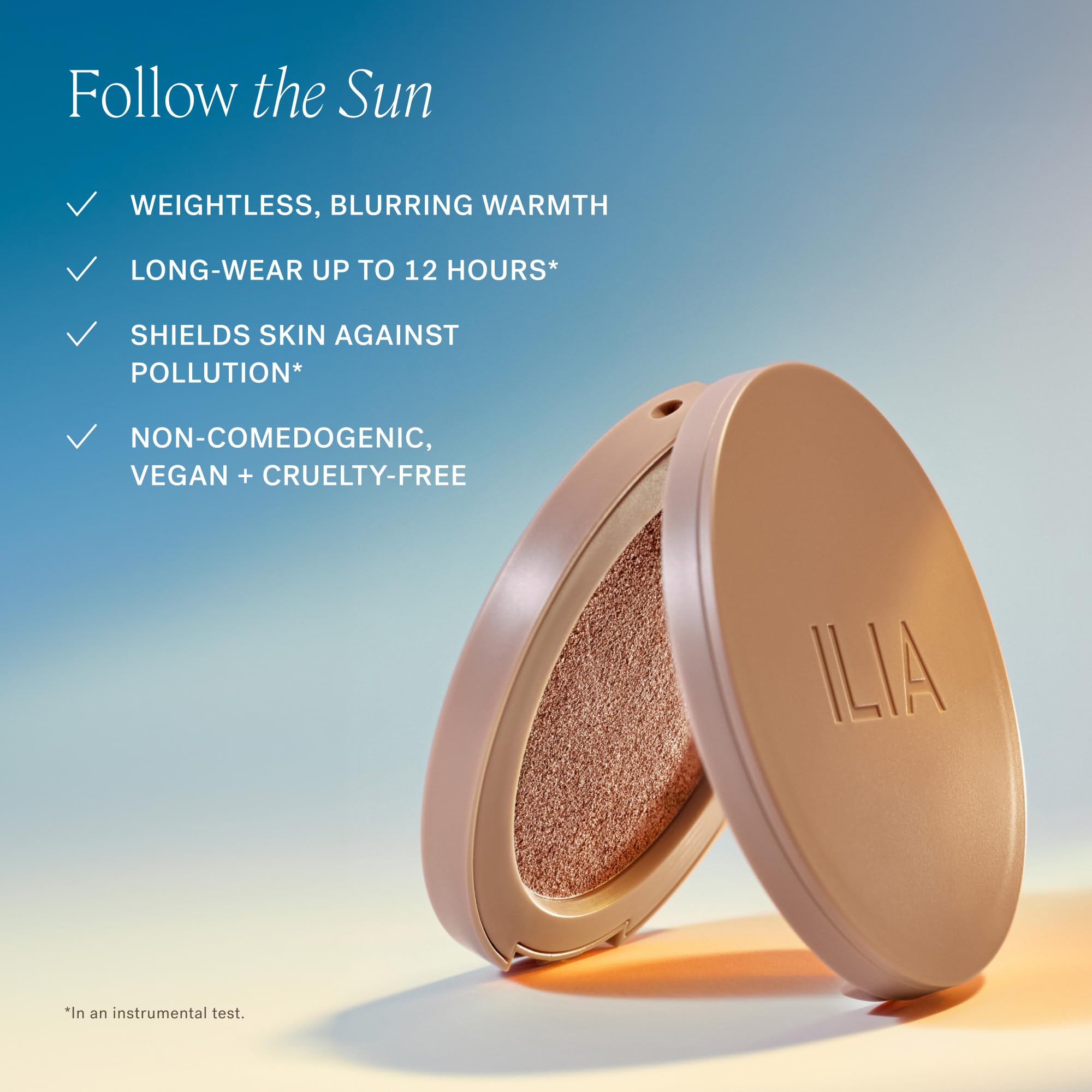 Ilia SunShift face-application softness delivers a subtle, long-lasting glow