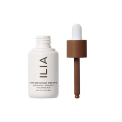 ILIA Super Serum Skin Tint application swatch showing dewy finish