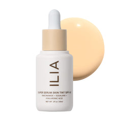 ILIA Super Serum Skin Tint bottle closeup with mineral SPF 40 protection.