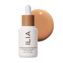 ILIA Super Serum Skin Tint SPF 40 bottle demonstrates lightweight hydration for daily wear.
