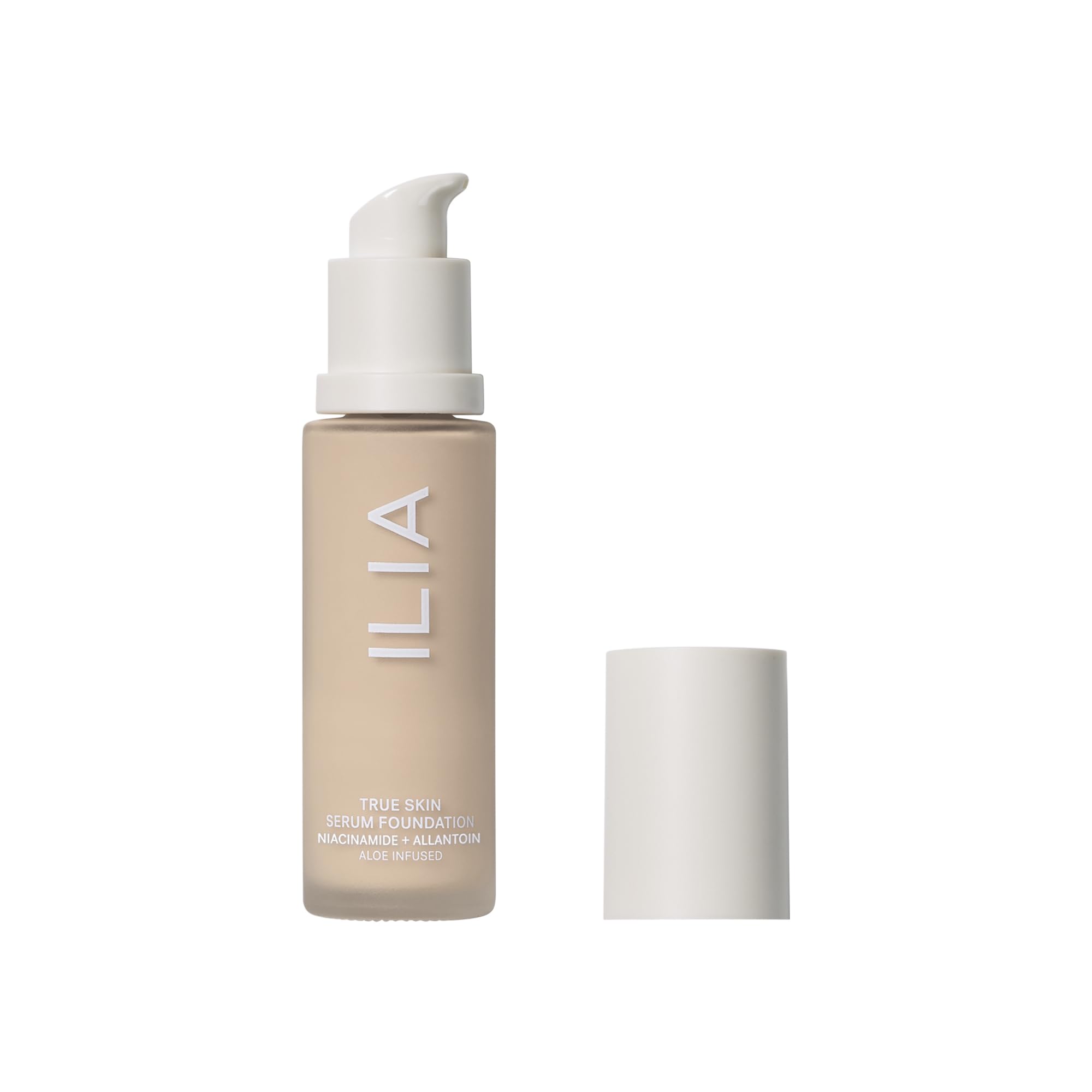 ILIA True Skin Serum Foundation bottle close-up showing weightless finish
