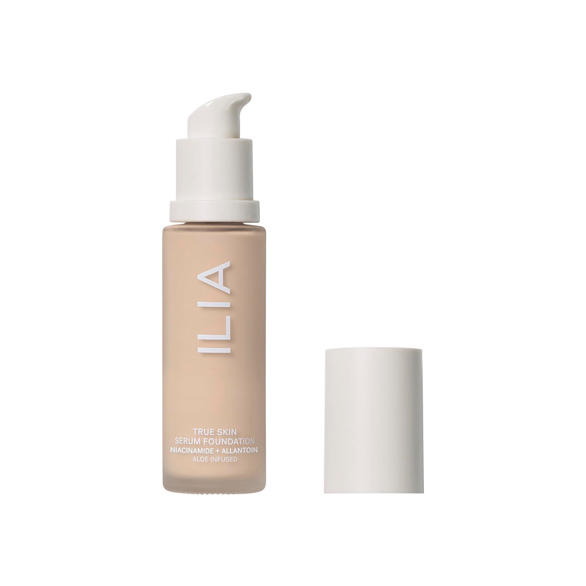 ILIA True Skin Serum Foundation bottle close-up showing weightless finish