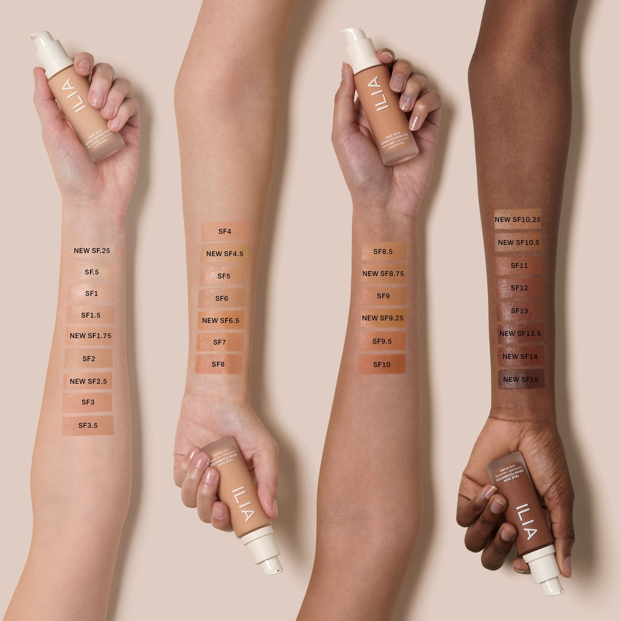 Texture on skin with ILIA True Skin Serum Foundation showing weightless finish.