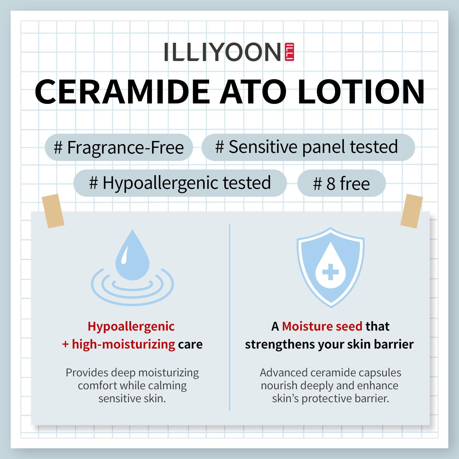 Illiyoon Ceramide Ato Lotion label close-up highlighting skin barrier support.