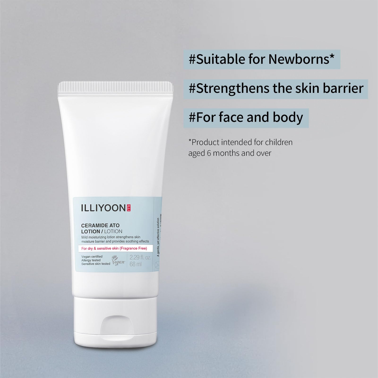 Illiyoon Ceramide Ato Lotion close-up on dry skin showing lasting moisture.