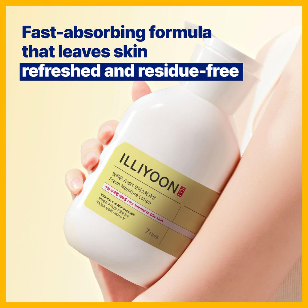Dispense action photo shows even spreading across facial skin with Illiyoon lotion.