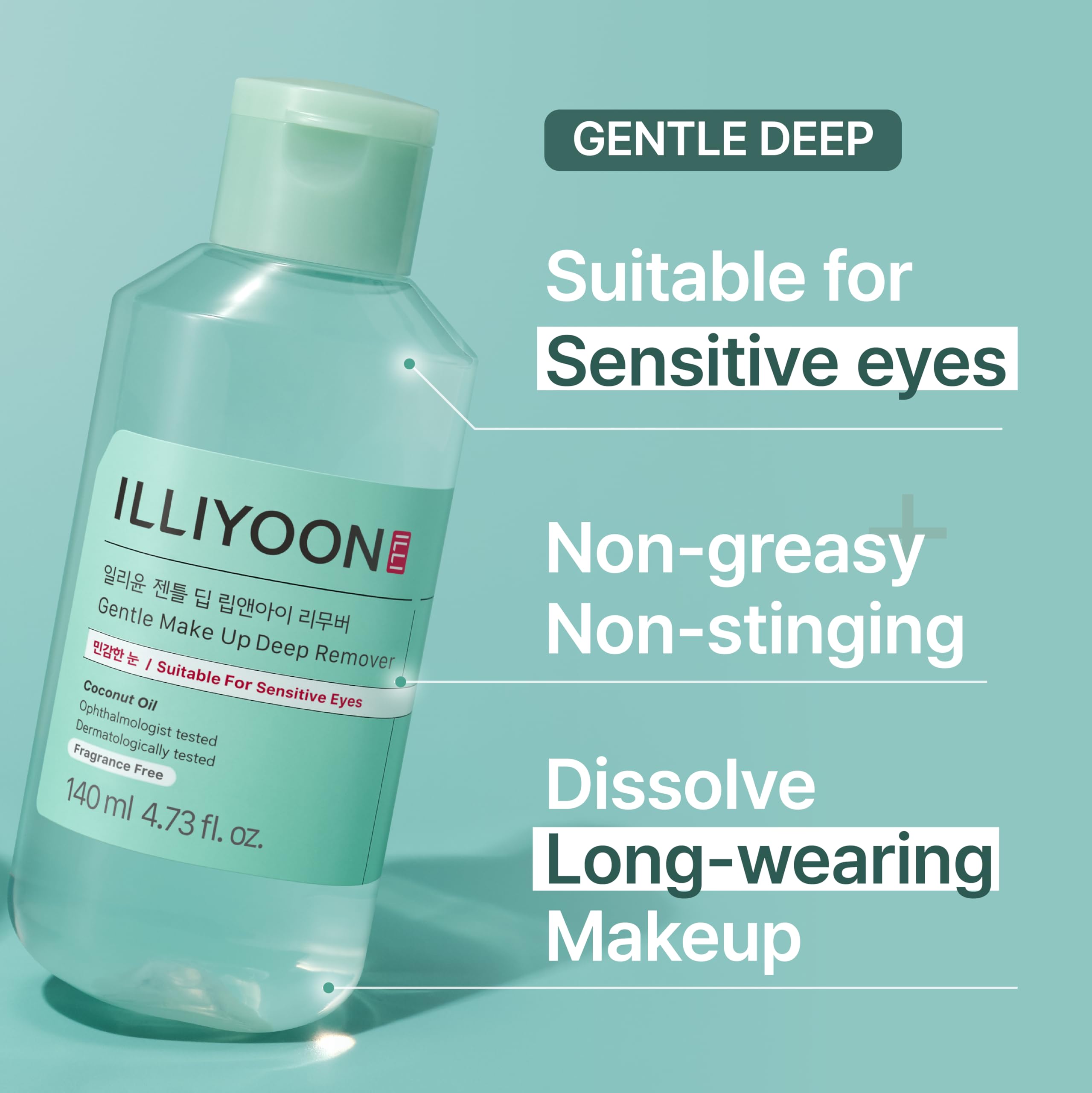 Illiyoon Gentle Deep Eye Makeup Remover bottle pour shot demonstrates activating the oil-water mix.
