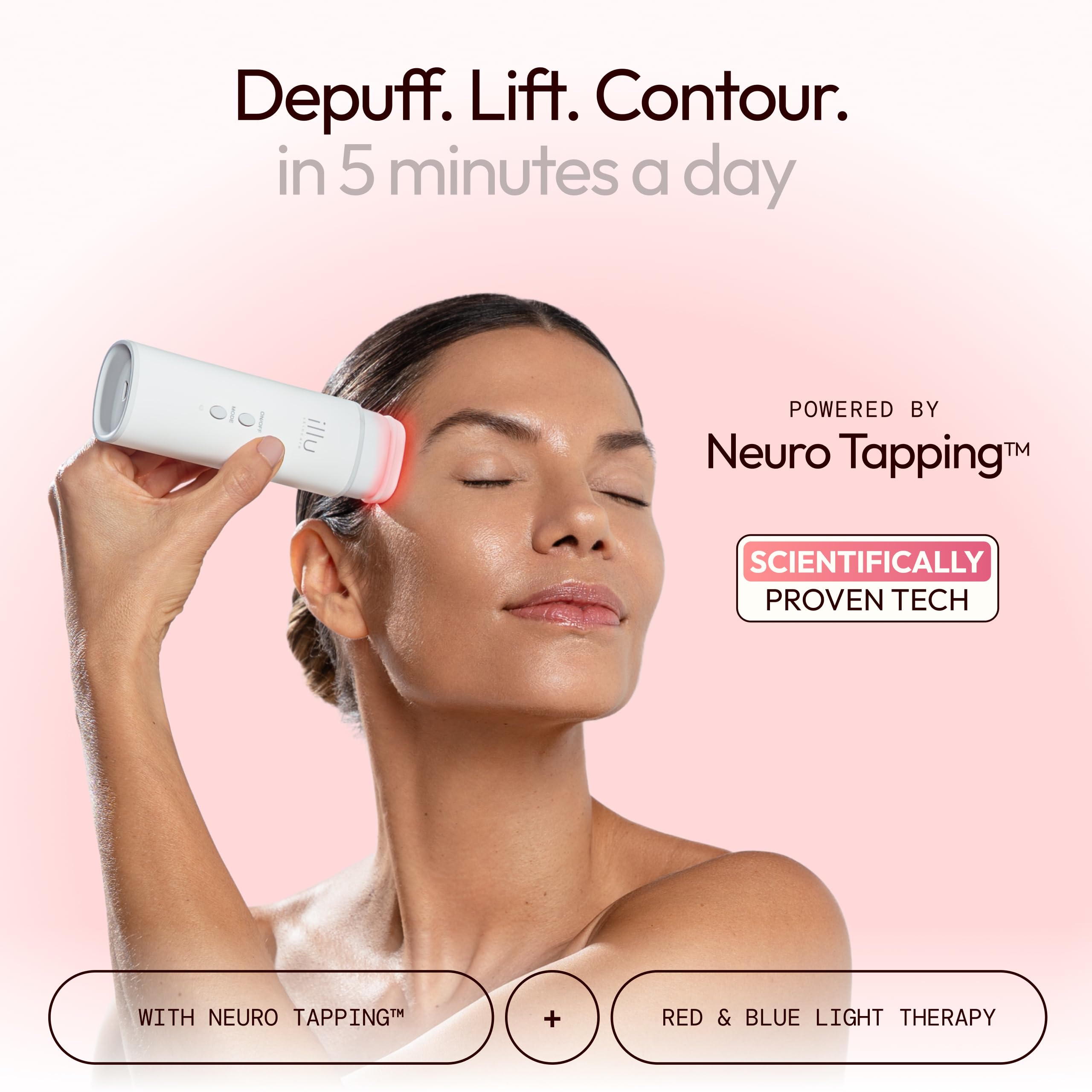 illu skincare illu device showing neuro tapping modes for personalized facial massage