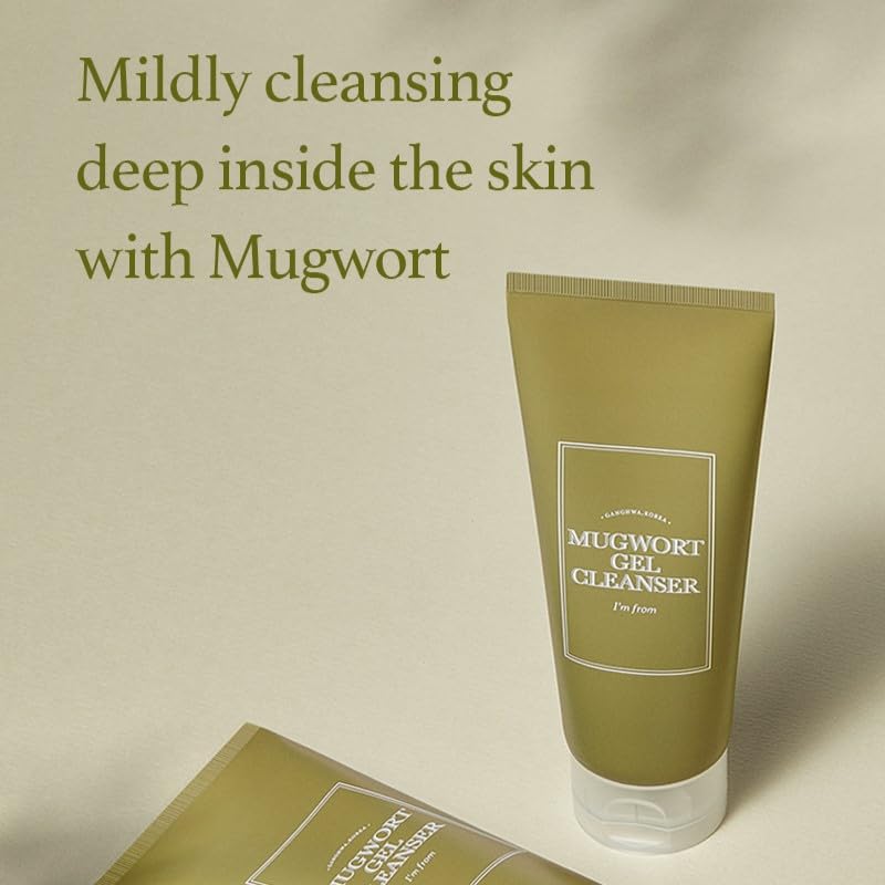 I'm from Mugwort Gel Cleanser bottle back shows ingredients and usage details.