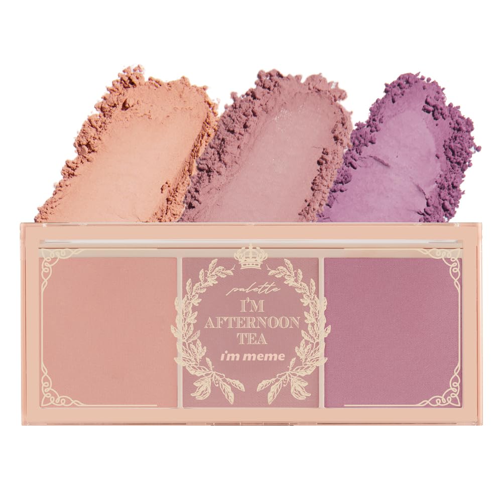I'M MEME Afternoon Tea Blusher Palette front view with three matte shades for all skin tones.