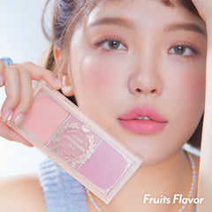 I'M MEME Afternoon Tea Blusher Palette open with swatches of Soft Pink, Peach, and Lavender.