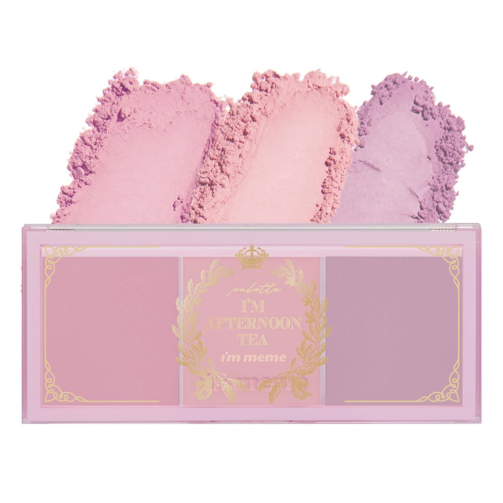 I'M MEME Blusher Palette Afternoon Tea Blossom Tea compact swatches show soft pink peach and lavender glow