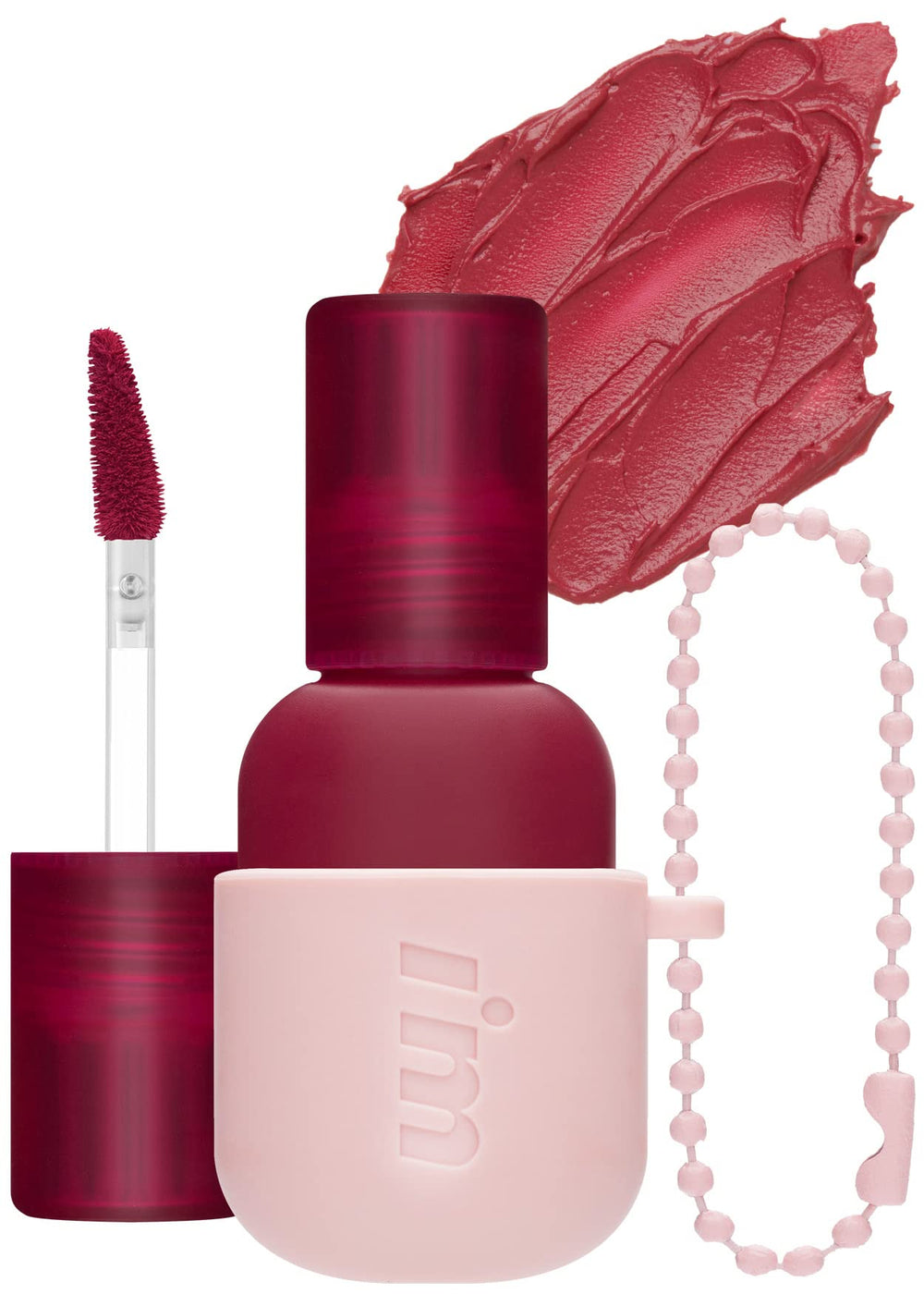 IM MEME Color Key Ring Velvet Tint 07 Muted Plum swatch on lips for velvety, long-lasting color.