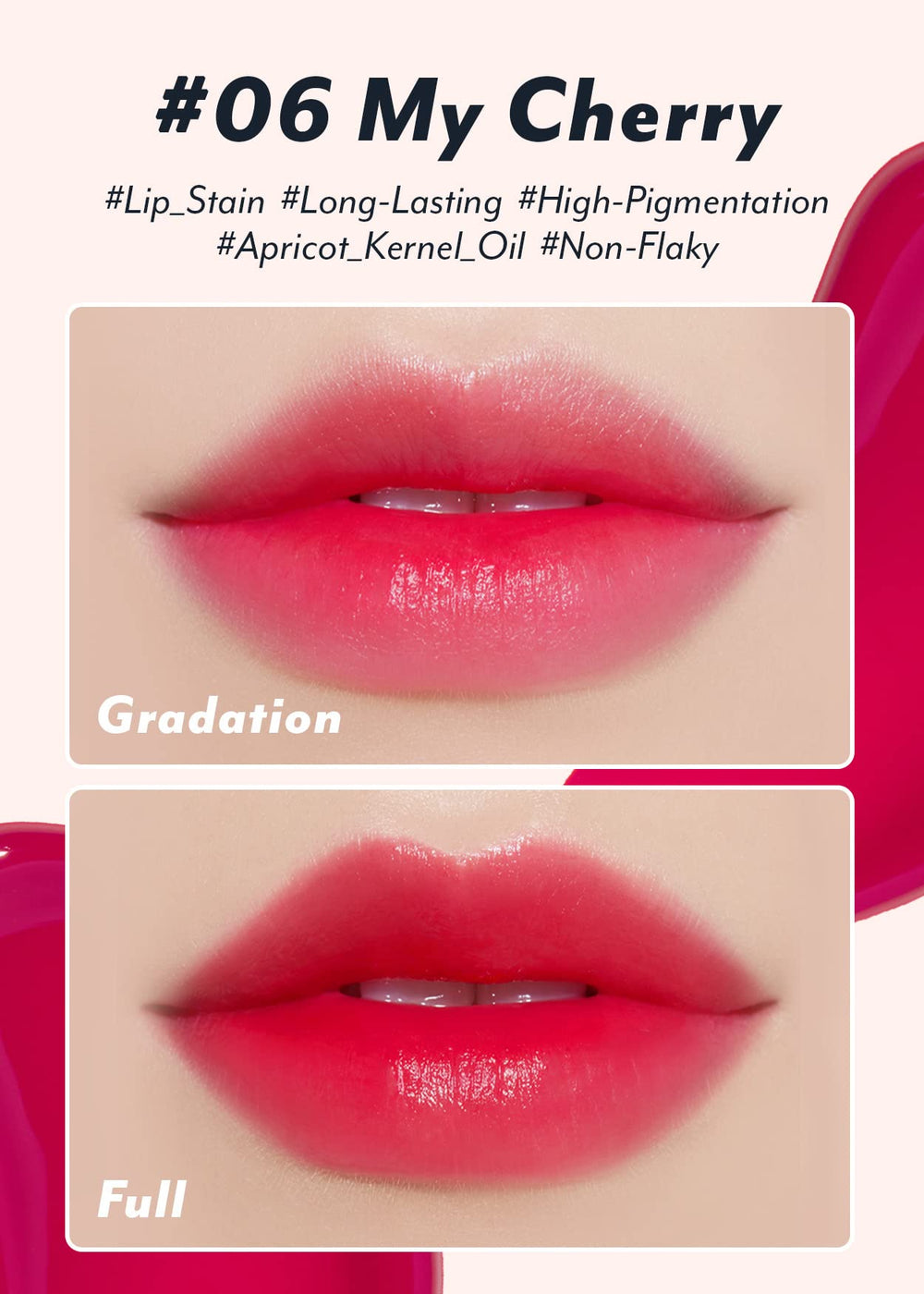 I'M MEME Water Gel Lip Tint texture close-up with a glossy finish.